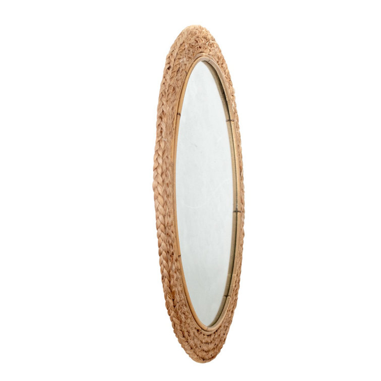 Bay Isle Home Round Rattan Framed Wall Mounted Accent Mirror in Brown